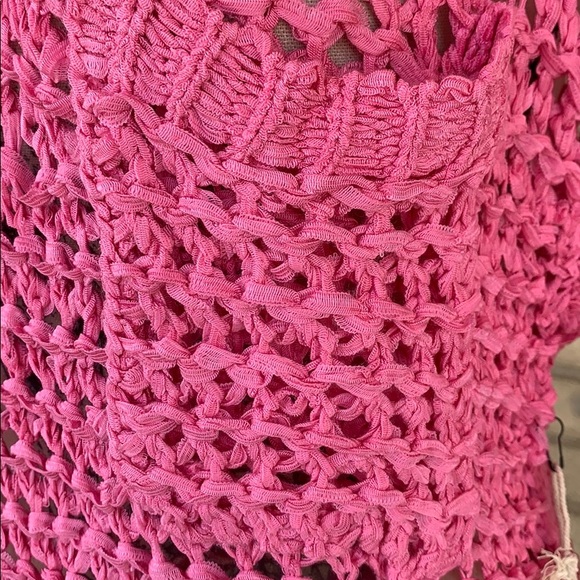 O&O Pink Open Net Long Bell Sleeve Front Pocket Tunic Top NWT - Picture 6 of 13